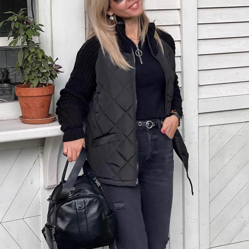 Women's Padded Stand-Collar Zip Jacket with Knit Panels (photo 3)