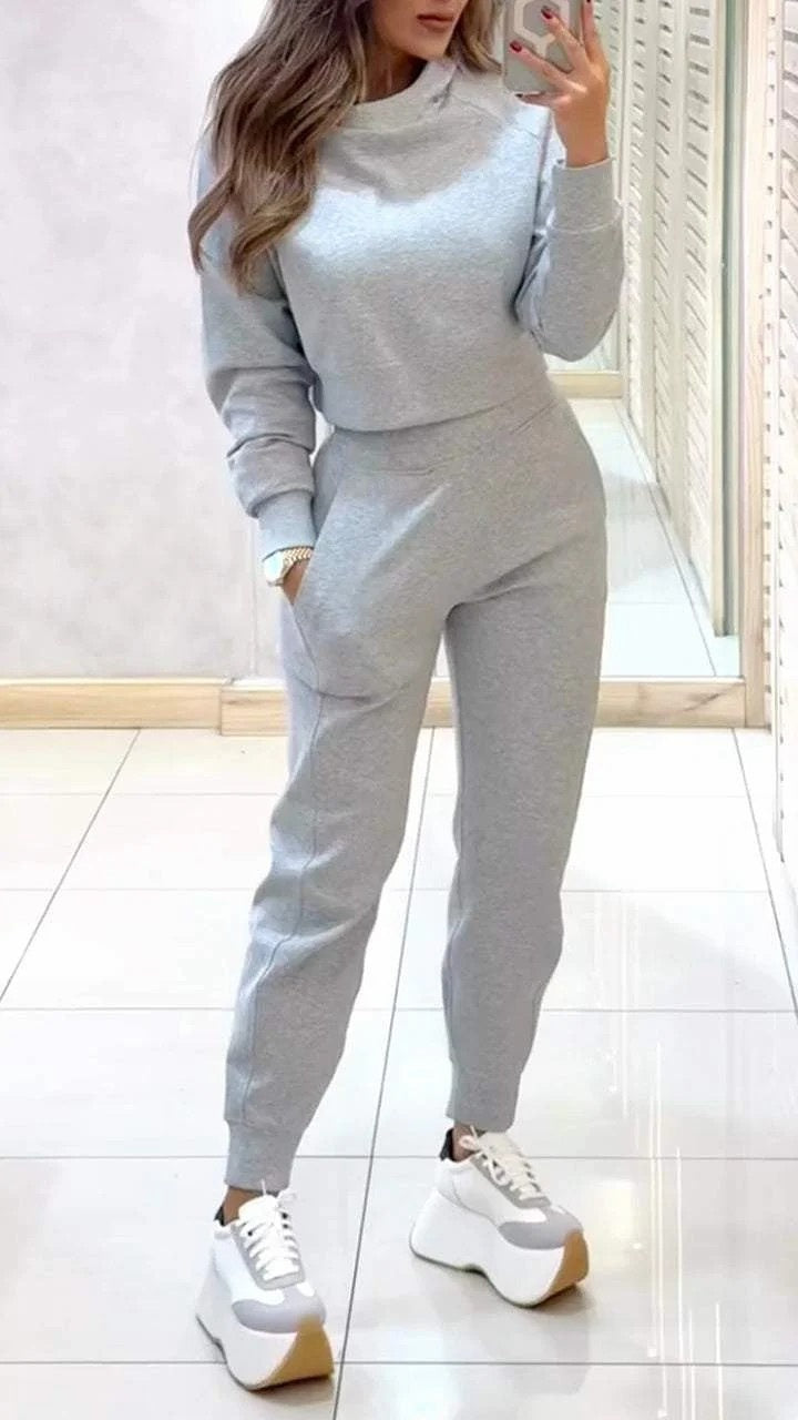Women's Stand-Collar Crop Top and Slim Pants Set (photo 12)