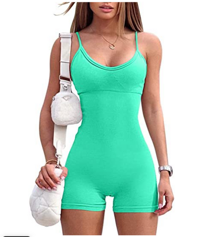 Women's Spaghetti Strap Workout Shorts Romper (photo 11)