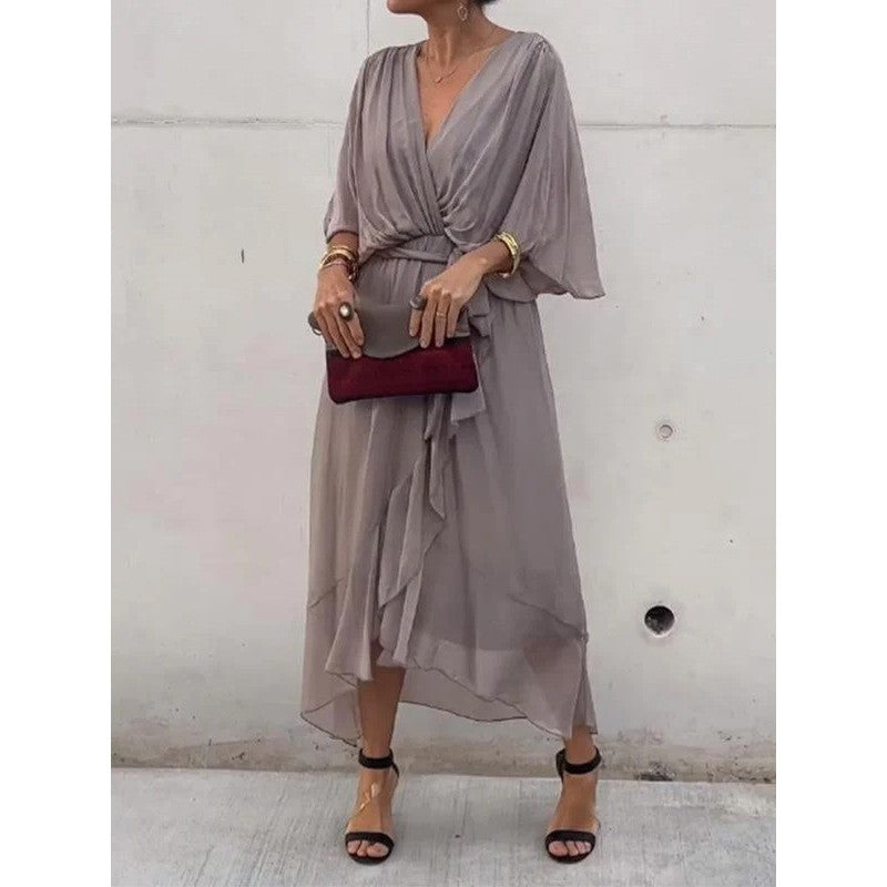 Women's Batwing-Sleeve V-Neck Tie-Waist Midi Dress (photo 15)