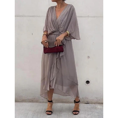 Women's Batwing-Sleeve V-Neck Tie-Waist Midi Dress (photo 15)