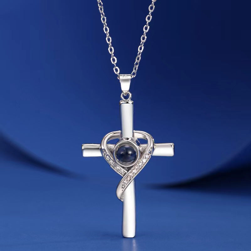 I Love You Projection Heart Cross Necklace (photo 5)