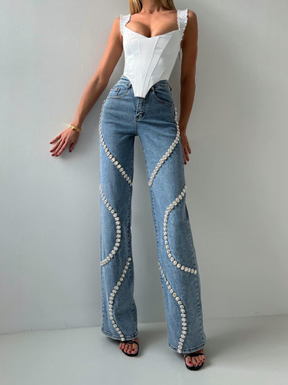 Women's Loose Straight-Leg Rhinestone Jeans (photo 7)