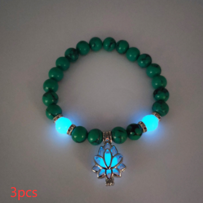 Glow-in-the-Dark Lotus Charm Beaded Bracelet – E, 3-Pack