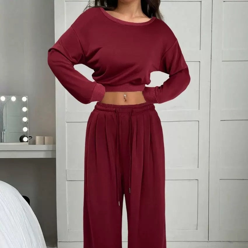 Women's One-Shoulder Sweatshirt and Tie-Waist Trousers Set (photo 10)