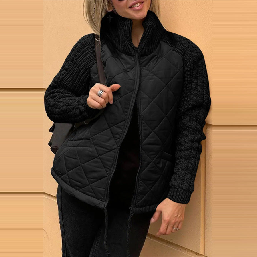 Women's Padded Stand-Collar Zip Jacket with Knit Panels (photo 9)