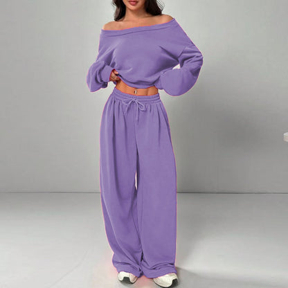 Women's One-Shoulder Sweatshirt and Tie-Waist Trousers Set (photo 9)