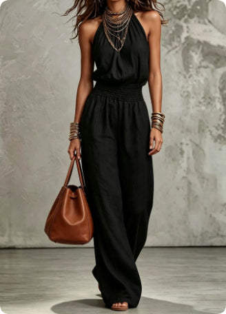 Women's Sleeveless Halter Backless Wide-Leg Jumpsuit (photo 11)