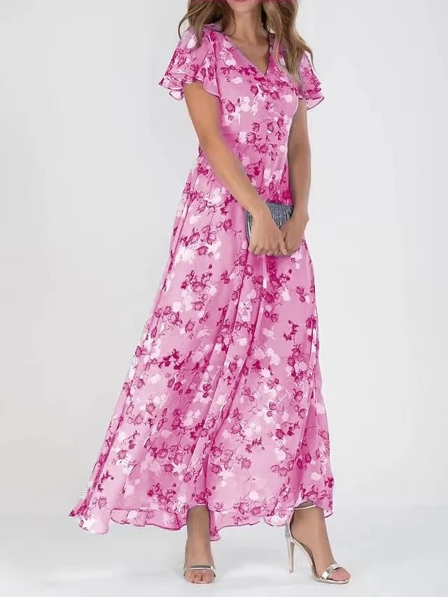 Women's Floral V-Neck Ruffle A-Line Dress (photo 3)