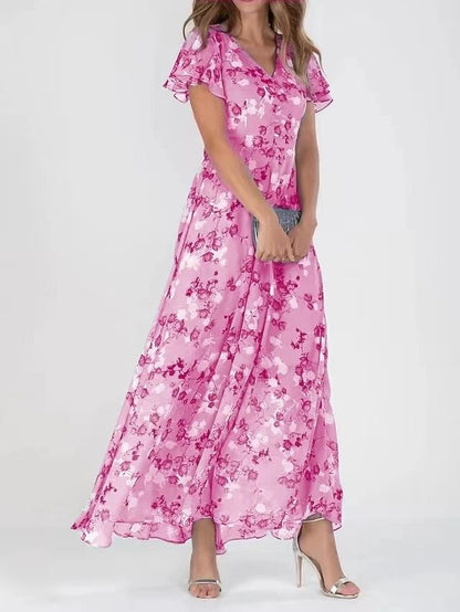 Women's Floral V-Neck Ruffle A-Line Dress (photo 3)