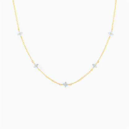 Dainty Flower Station Necklace, Gold or Silver Tone – Gold Tone, Blue Flowers