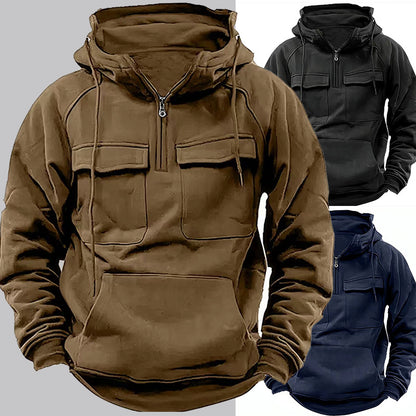 Men's Zip-Up Hoodie with Drawstring and Pockets