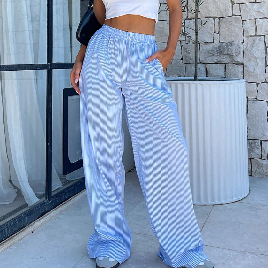 Women's Striped High-Waist Wide-Leg Pants