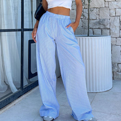 Women's Striped High-Waist Wide-Leg Pants