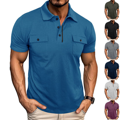 Men's Lapel Button Polo Shirt with Pocket