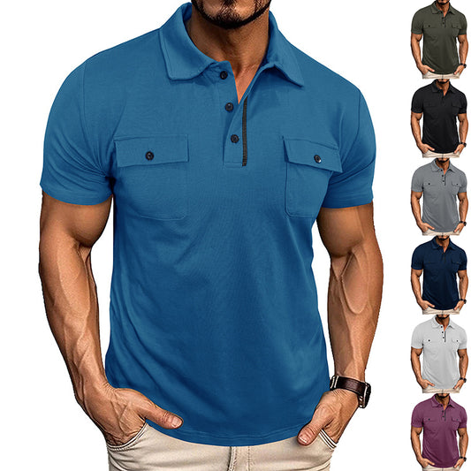 Men's Lapel Button Polo Shirt with Pocket