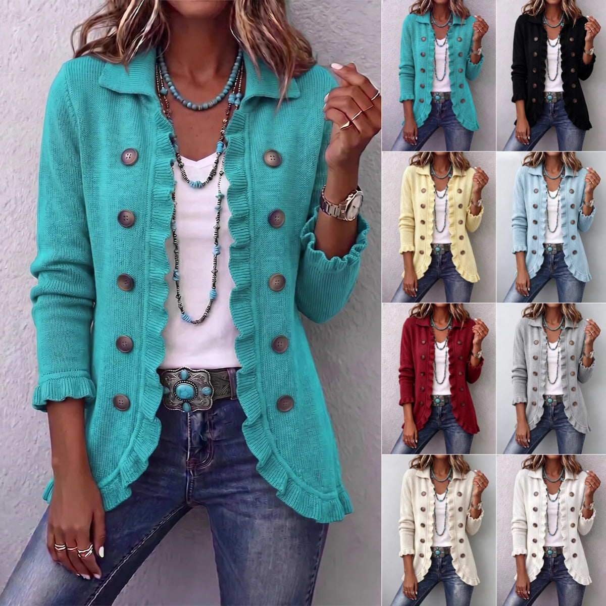 Women's Ruffled Button-Front Knit Cardigan