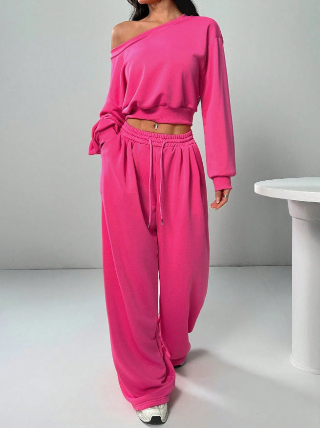 Women's One-Shoulder Sweatshirt and Tie-Waist Trousers Set (photo 21)