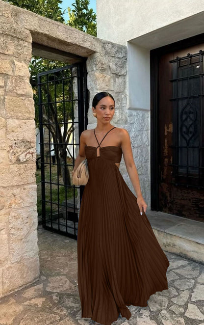 Women's Pleated Halter Maxi Dress with Cut-Out Detail (photo 7)