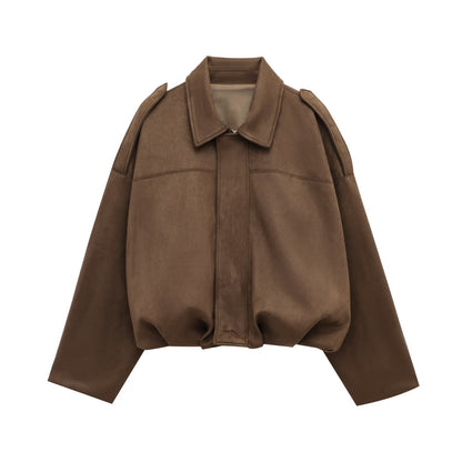 Faux Suede Zip-Up Jacket with Matching Pants and Skirt Options (photo 8)
