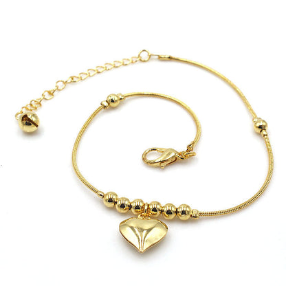 Gold-Tone Heart Pendant Beaded Anklet (photo 3)