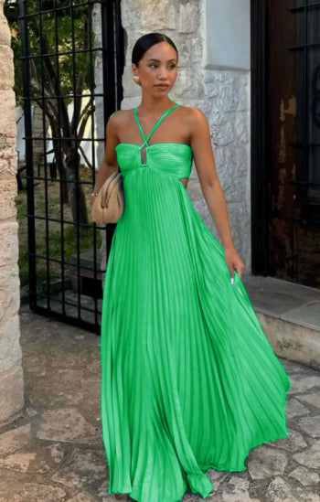 Women's Pleated Halter Maxi Dress with Cut-Out Detail (photo 18)