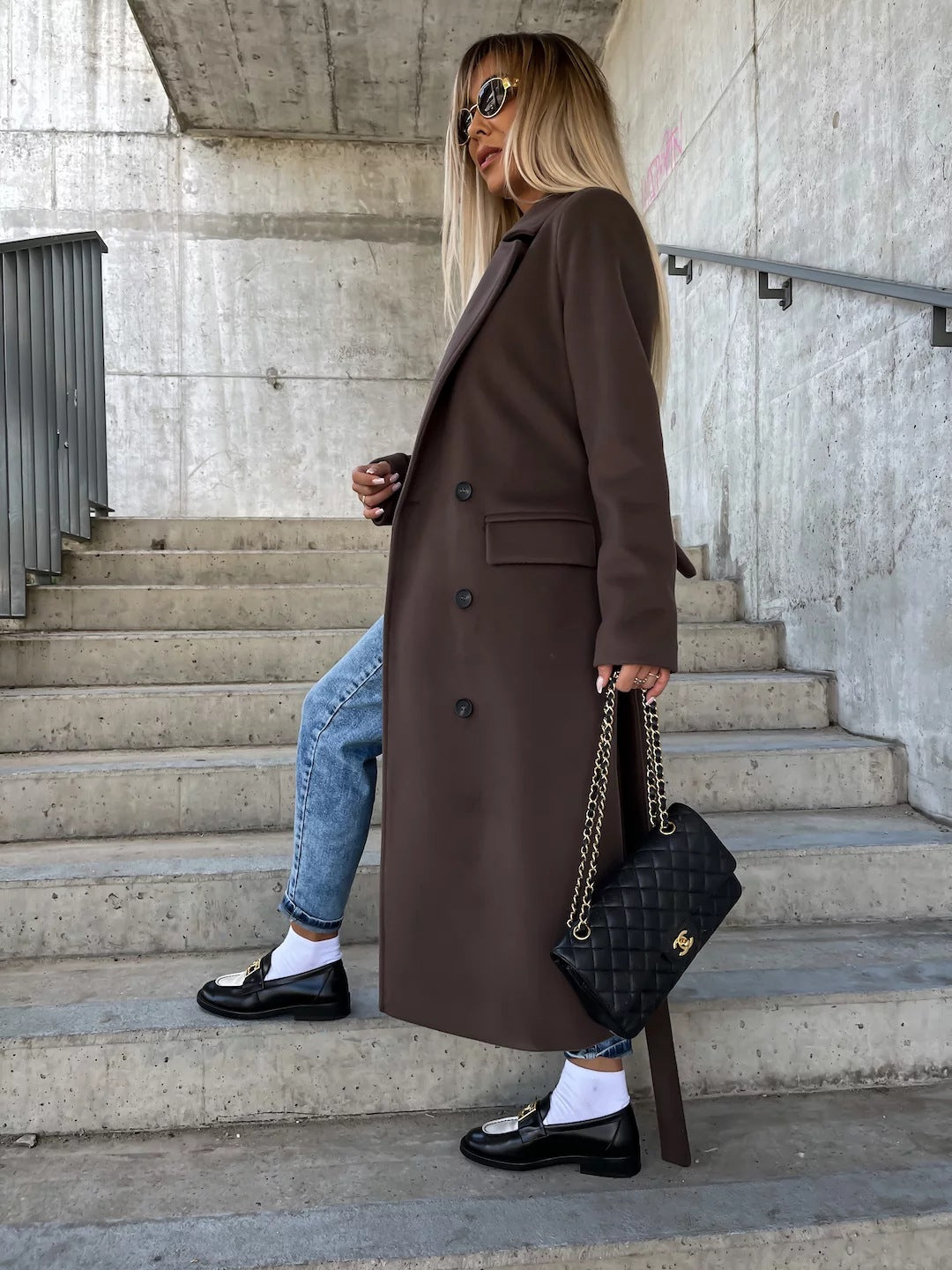 Women's Double-Breasted Belted Long Coat (photo 3)
