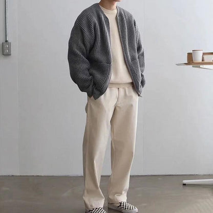 Men's Lined Zip-Up Knit Cardigan with Funnel Neck (photo 8)