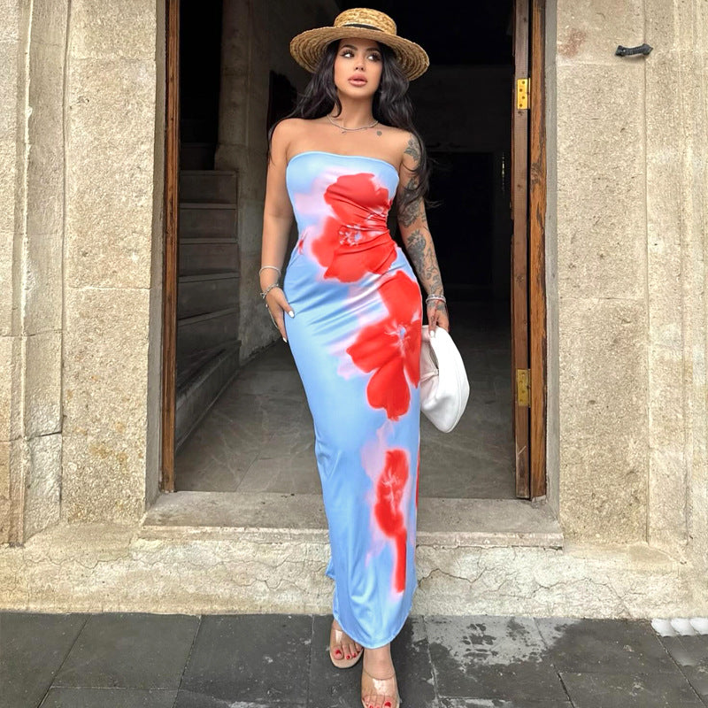Women's Printed Slit Tube Maxi Dress (photo 5)
