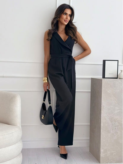 Women's V-Neck Sleeveless Jumpsuit with Belt (photo 7)