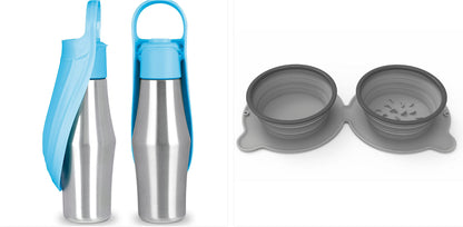 Portable Stainless Steel Dog Water Bottle with Leaf Bowl (photo 16)