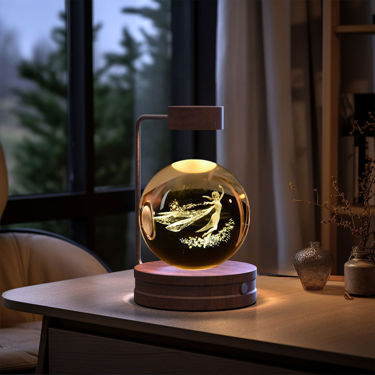 3D Engraved Crystal Ball Night Light with Wooden Base, USB (photo 62)