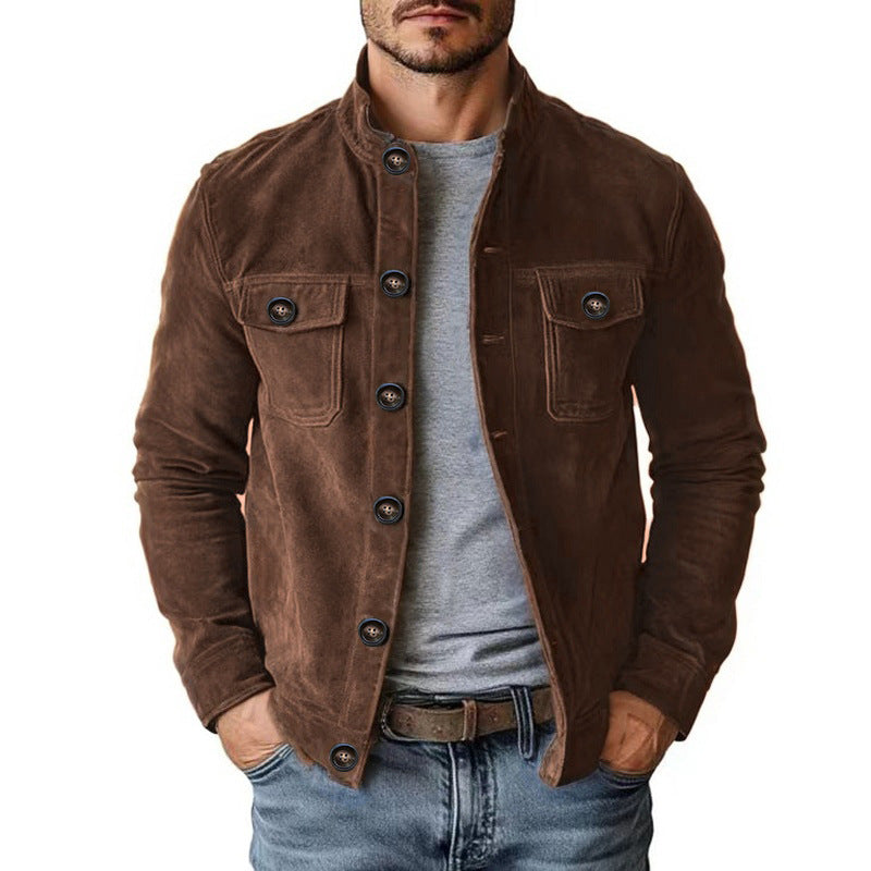 Men's Vintage Faux Suede Single-Breasted Jacket (photo 5)