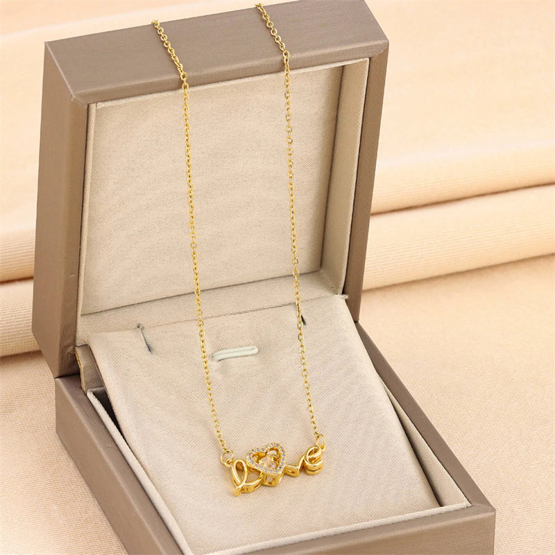 Titanium Steel Love Letter Clavicle Necklace (photo 5)