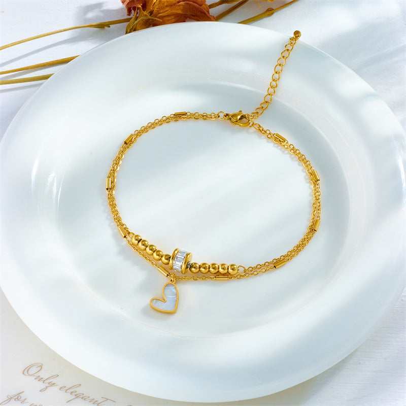 Double-Layer Heart Charm Anklet (photo 3)