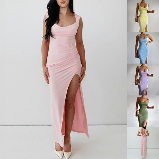 Women's Sleeveless Slit Dress with Back Tie