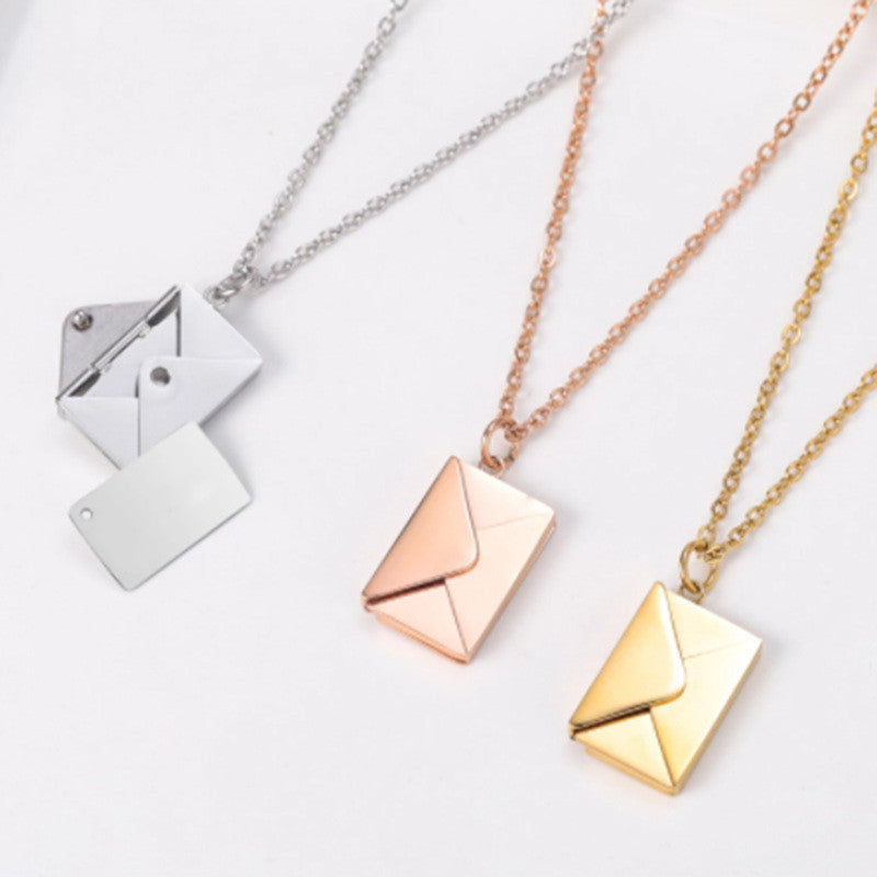 Envelope Pendant Necklace, Titanium Steel (photo 3)