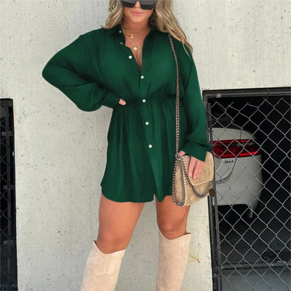Women's Long-Sleeve Button-Front Shirt Romper (photo 18)