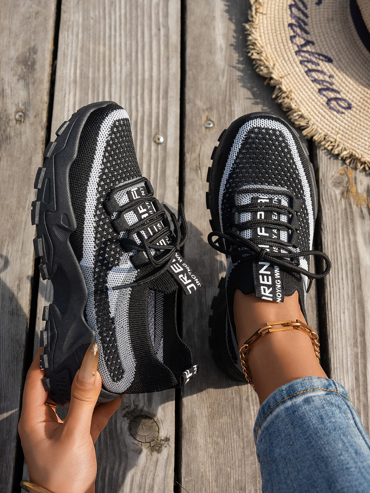 Women's Knit Mesh Lace-Up Sneakers (photo 11)