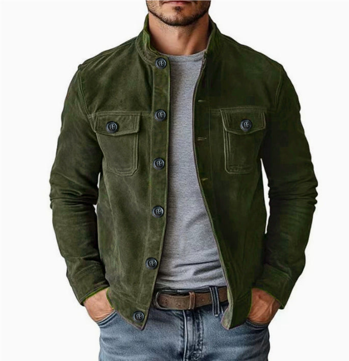 Men's Vintage Faux Suede Single-Breasted Jacket (photo 7)
