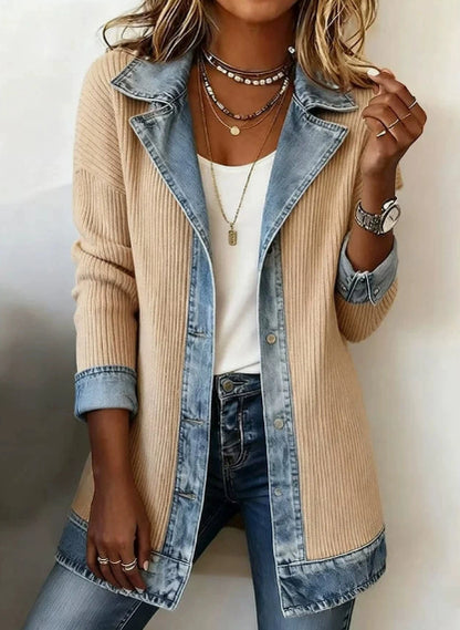 Women's Patchwork Button-Down Shirt Jacket with Lapel Collar (photo 13)