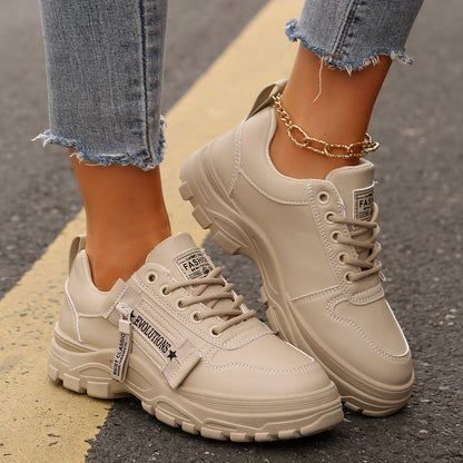 Women's Chunky Sole Lace-Up Sneakers with Side Zipper