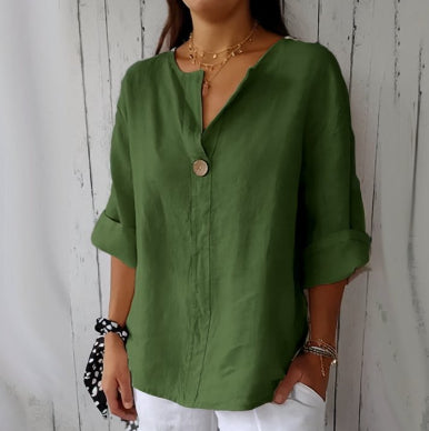 Women's V-Neck Long-Sleeve Button Top (photo 3)