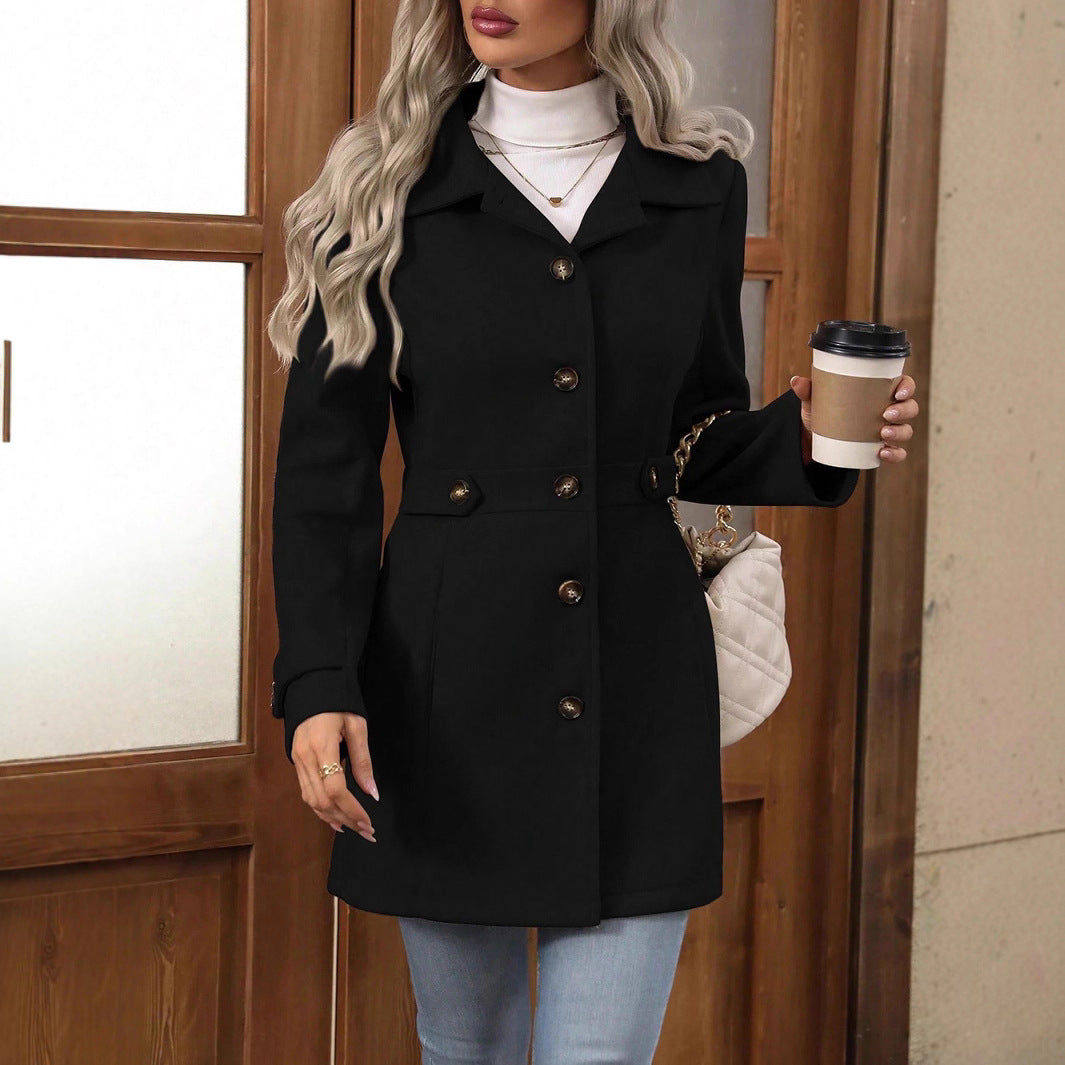 Women's Single-Breasted Lapel Mid-Length Coat (photo 3)