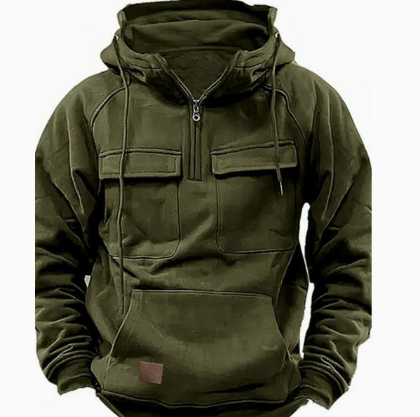 Men's Zip-Up Hoodie with Drawstring and Pockets (photo 12)