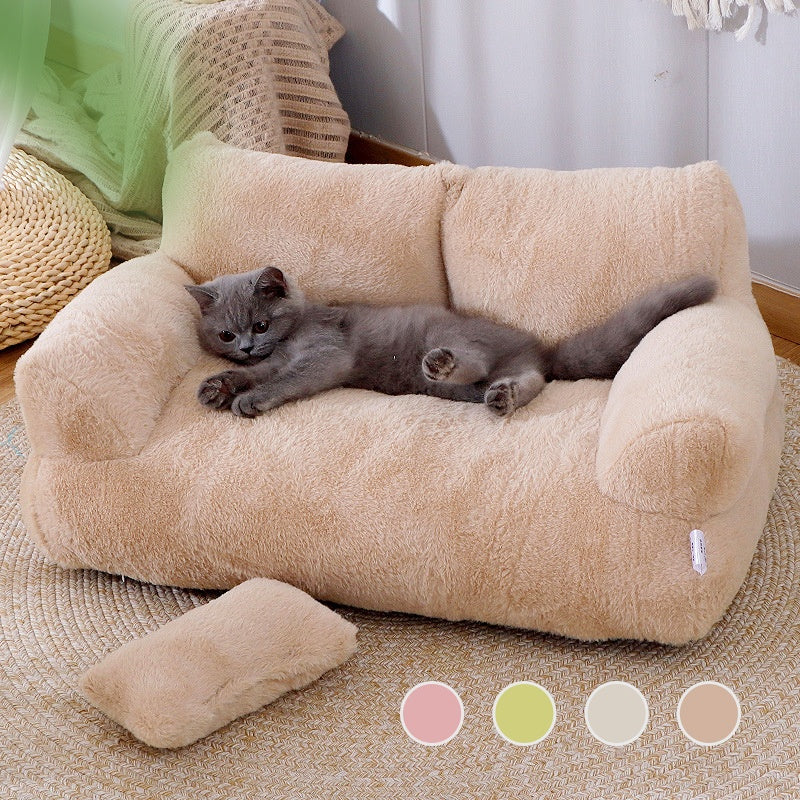 Plush Cat Sofa Bed with Pillow