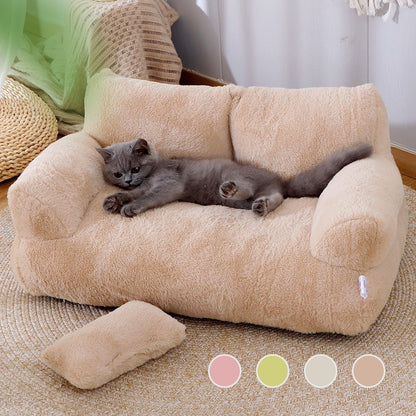 Plush Cat Sofa Bed with Pillow