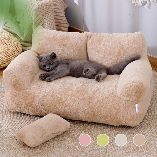 Plush Cat Sofa Bed with Pillow