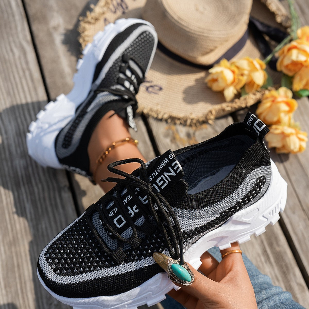 Women's Knit Mesh Lace-Up Sneakers (photo 3)