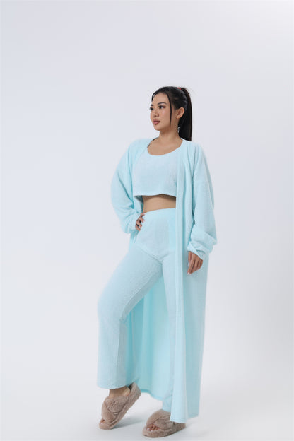 Women's 3-Piece Knit Lounge Set: Crop Top, Wide-Leg Pants and Cardigan (photo 9)